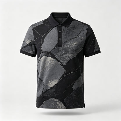 marble crack black gray golf polo 1