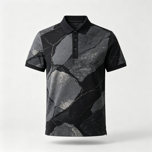 marble crack black gray golf polo 1