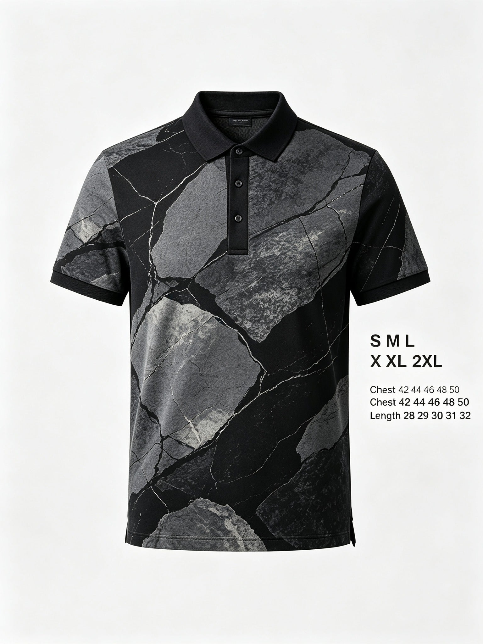 marble crack black gray golf polo 2
