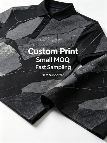 marble crack black gray golf polo 3