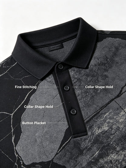 marble crack black gray golf polo 5